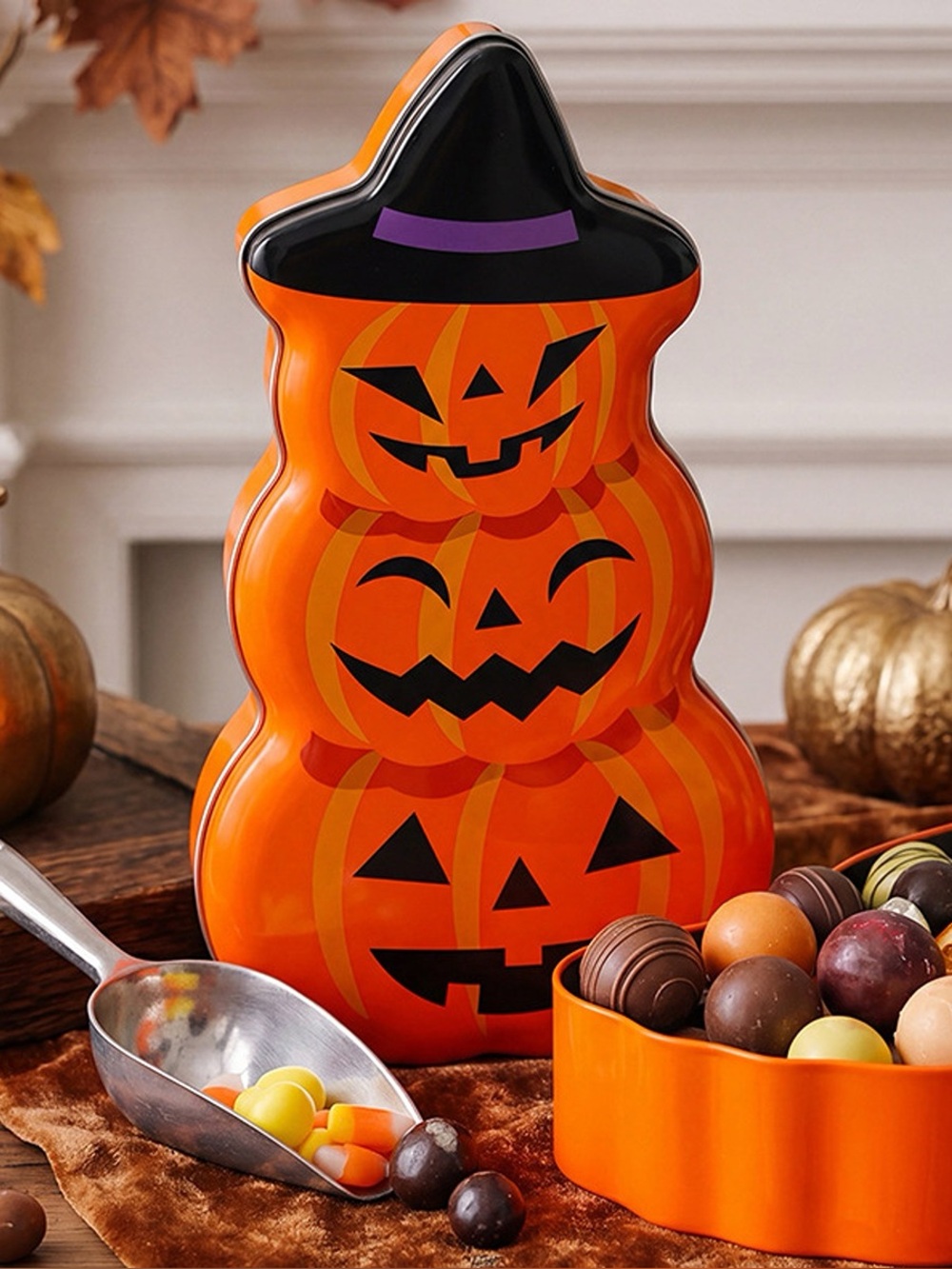 Halloween Jack-O'-Lantern Tin Storage Box